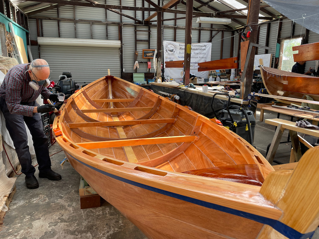 Day 92, Varnishing and gunwale laminates Denmark Rowers